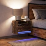 vidaXL Table de chevet murale avec lumières LED chêne fumé