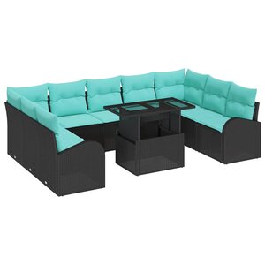 vidaXL Ensemble de canapé de jardin 10 Pièces Noir Poly rotin