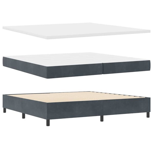 vidaXL Lit à Ressorts avec Matelas & Banc Gris Foncé 200x200 cm Velours