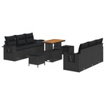 Ensemble de Canapé de Jardin de 9 Pièces avec Coussins Noir Poly Rattan