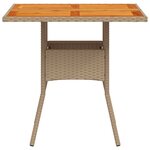 vidaXL Table de jardin beige 80x80x75 cm résine tressée et bois acacia