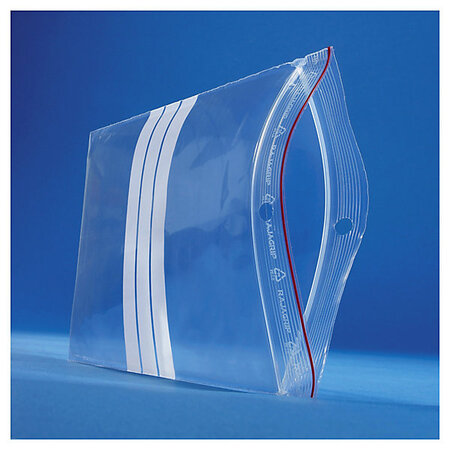 Sachet plastique zip transparent à bandes blanches 60 microns raja 13x20 cm
