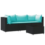 vidaXL Salon de jardin 4 Pièces avec coussins Noir Résine tressée