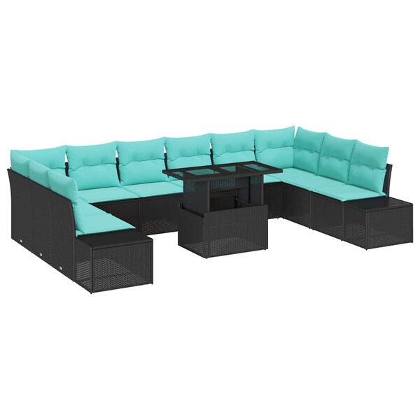 vidaXL Ensemble de canapé de jardin 11 Pièces Noir Poly rotin