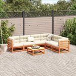 vidaXL Salon de jardin 7 Pièces avec coussins cire marron bois pin massif