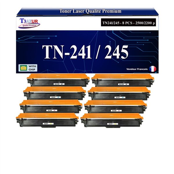 T3AZUR - 8x Toners compatibles avec Brother TN241/ TN245 pour Brother HL-3140CW  HL3140CW