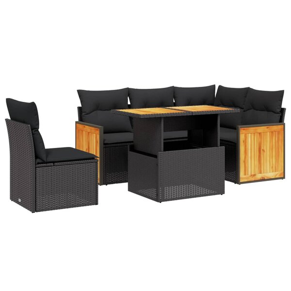 vidaXL Salon de jardin 6 Pièces avec coussins noir résine tressée