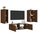 vidaXL Meuble TV muraux 3 Pièces avec lumières LED chêne marron