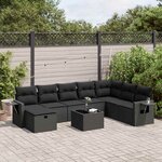 vidaXL Salon de jardin 9 Pièces avec coussins noir résine tressée