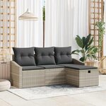 vidaXL Ensemble de canapé de jardin 4 Pièces Gris clair Poly rotin