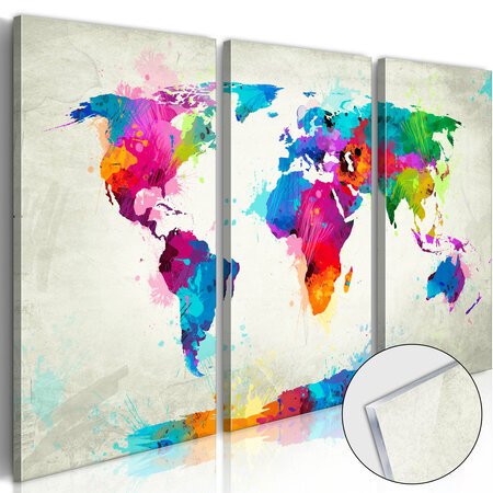 Tableau sur verre acrylique - world map: an explosion of colours [glass] l x h en cm 120x80