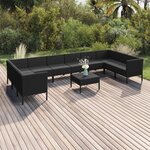 vidaXL Salon de jardin 11 Pièces avec coussins Résine tressée Noir