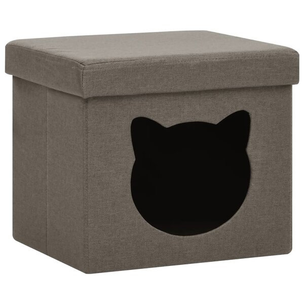 vidaXL Tabouret de rangement pliable avec motif de chat Taupe Tissu