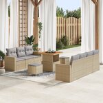 Canapé de jardin de 10 pièces avec coussins Beige Poly Rotin Acacia