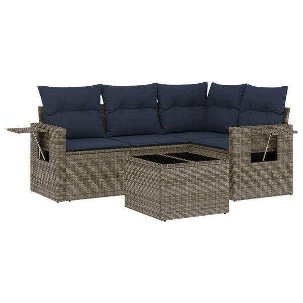 vidaXL Salon de jardin 5 Pièces avec coussins gris résine tressée