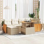 vidaXL Salon de jardin avec coussins 7 Pièces beige résine tressée acacia
