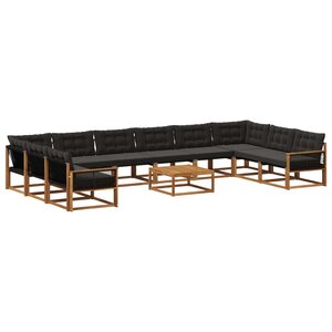 vidaXL Ensemble de canapés d'extérieur 11 Pièces Naturel et noir