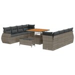 vidaXL Ensemble de Canapés de Jardin 11 Pièces avec Coussins Gris Rattan Poly