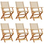 vidaXL Chaises de jardin pliantes lot de 6 beige rotin et bois massif