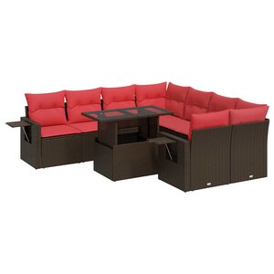 vidaXL Salon de jardin avec coussins 9 Pièces marron résine tressée acacia
