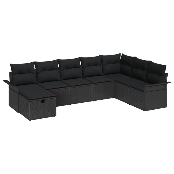vidaXL Ensemble de canapé de jardin avec coussin 8 Pièces Noir Poly rotin