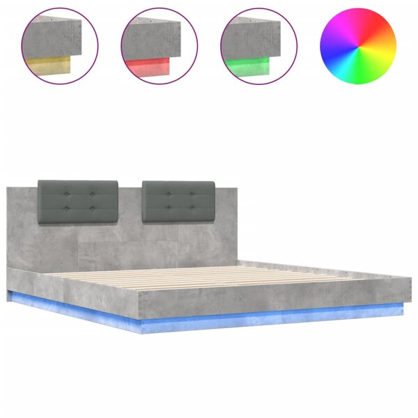vidaXL Cadre de lit avec LED sans matelas gris béton 200x200 cm