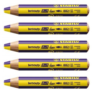 Crayon multi-talents woody 3 in 1 duo - jaune-violet x 5 STABILO