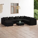 vidaXL Salon de jardin 8 Pièces avec coussins Résine tressée Noir