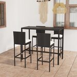 vidaXL Ensemble de bar de jardin 5 Pièces et coussins Résine tressée Noir