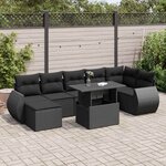 vidaXL Salon de jardin 8 Pièces avec coussins noir résine tressée