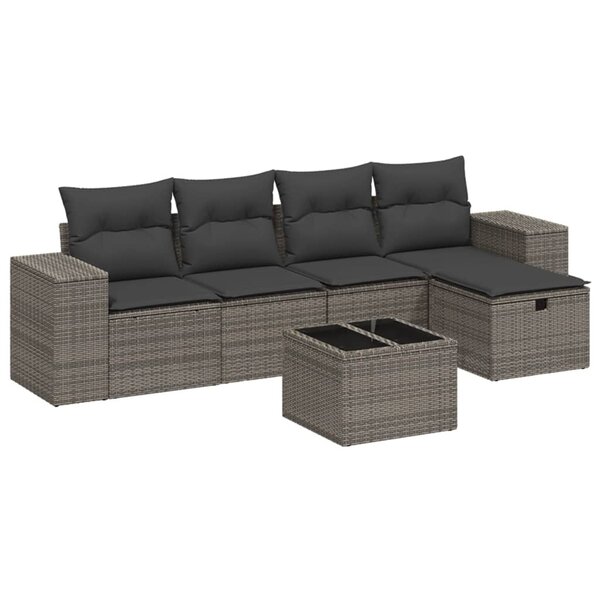 vidaXL Salon de jardin 6 Pièces avec coussins gris résine tressée