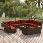 vidaXL Salon de jardin 12 Pièces avec coussins Marron Résine tressée