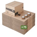 Pack and Move - Lot 75 cartons déménagement hauteur modubale variable personnalisable - 50 x 40 x 20-30 cm - Poignées renforcées - 3 adhésifs offerts