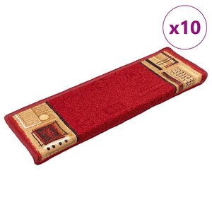 vidaXL Tapis d'escalier autoadhésifs 10 Pièces 65x21x4 cm Rouge