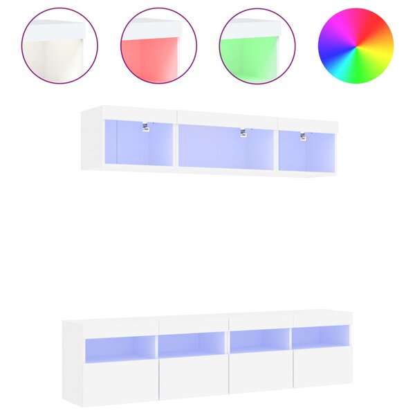 vidaXL Unités murales TV avec LED 5 Pièces blanc bois d'ingénierie