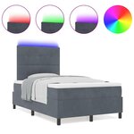 Lit à sommier box avec matelas et LED Gris foncé 120x190 cm en velours