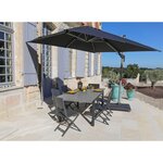 Table de jardin aluminium allonge centrale 130 à 180 cm come plateau imitation bois flotté gris