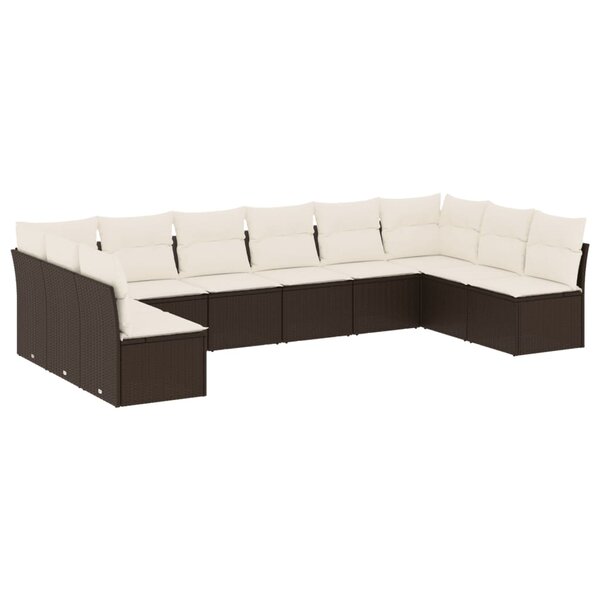 vidaXL Salon de jardin 10 Pièces avec coussins marron résine tressée