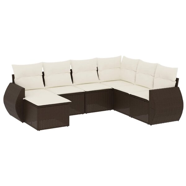 vidaXL Salon de jardin avec coussins 7 Pièces marron résine tressée