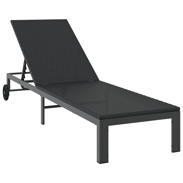 Chaise longue vidaXL avec roues en poly rotin noir
