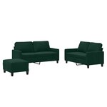 vidaXL Ensemble de canapés 3 Pièces avec coussins Vert foncé Velours