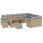 Canapé de Jardin 12 Pièces avec Coussins en Rattan Poly Beige Acacia