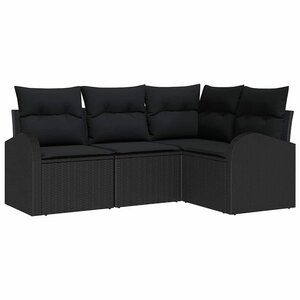 vidaXL Ensemble de canapé de jardin avec coussin 4 Pièces Noir Poly rotin