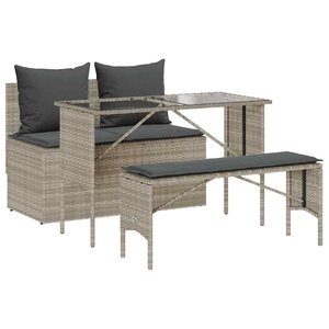 vidaXL Ensemble à manger de jardin 3Pièces coussins gris clair poly rotin