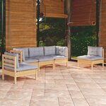 vidaXL Salon de jardin 5 Pièces avec coussins gris bois de pin massif