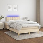 vidaXL Sommier à lattes de lit matelas et LED crème 120x190 cm tissu
