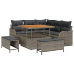Canapé de Jardin 8 Pièces avec Coussins Gris Polyrattan Acacia