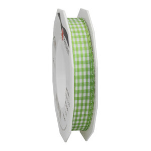 Ruban textile carreau de vichy 20-m-rouleau 15 mm  vert pomme/blanc