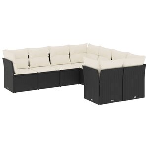 vidaXL Salon de jardin 8 Pièces avec coussins noir résine tressée