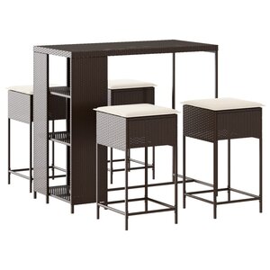 vidaXL Ensemble de bar de jardin avec coussins 5 Pièces marron poly rotin